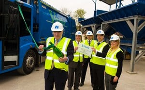 Lord Henley opens the Salmon Pastures glass recycling facility as Viridor staff look on